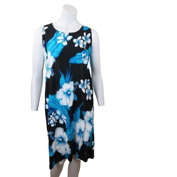 Vintage Unity Trading Hawaii Blue Floral Dress M Sleeveless Muu Muu New Old Stoc - Picture 10 of 12